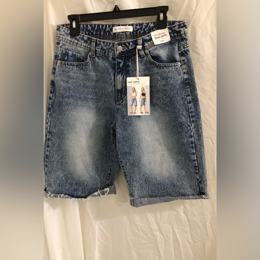 Acid stonewash 90’s baggy‎ raw hem Dad jort jeans shorts size 7/28 new